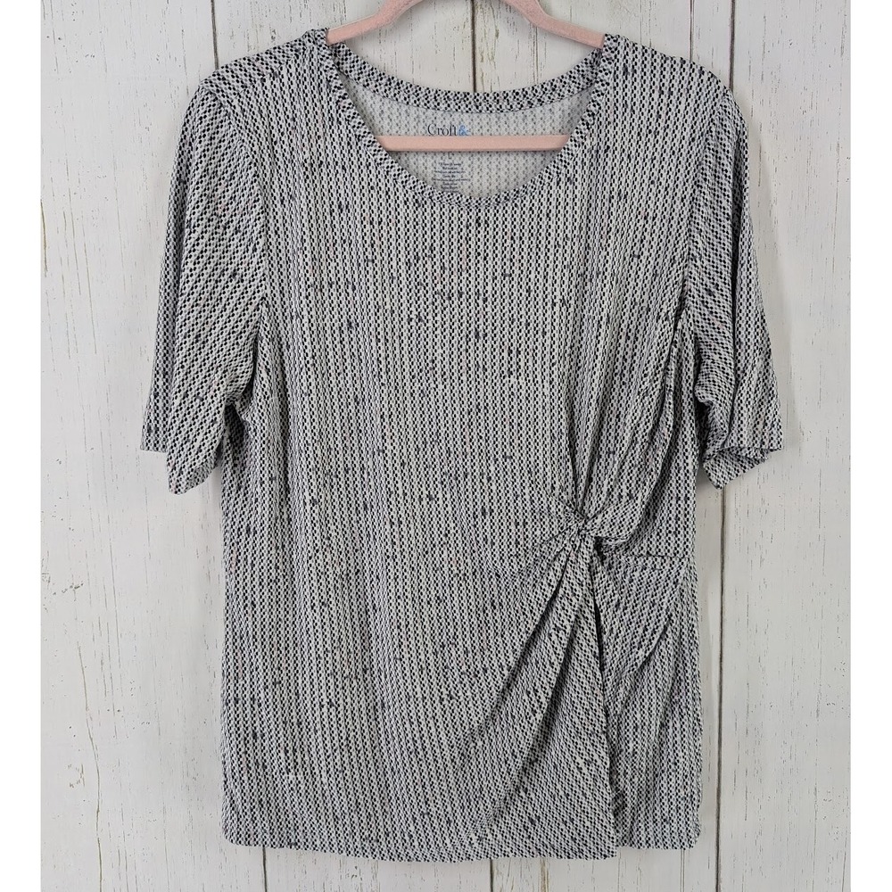 Croft‎ Barrows Size Large Womens Multicolor Geometric Print Short Sleeve Blouse